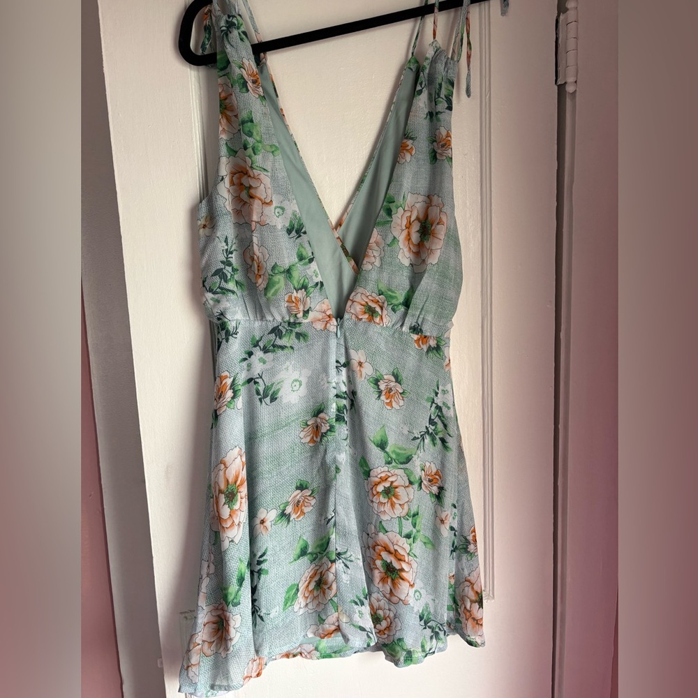 Lulus Mint Green Floral Mini Dress XL Plunge V Neck - Picture 4 of 5